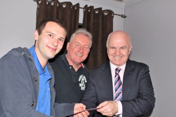 Andre Dennis (left), with Mark Jones and Senator Andrew Green